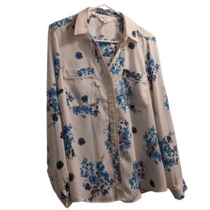 Candie's Floral Pin Striped Button Down L